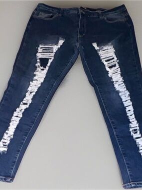 Jack David Denim Straight Women's Jeans Blue Distressed Stretch 5-Pocket